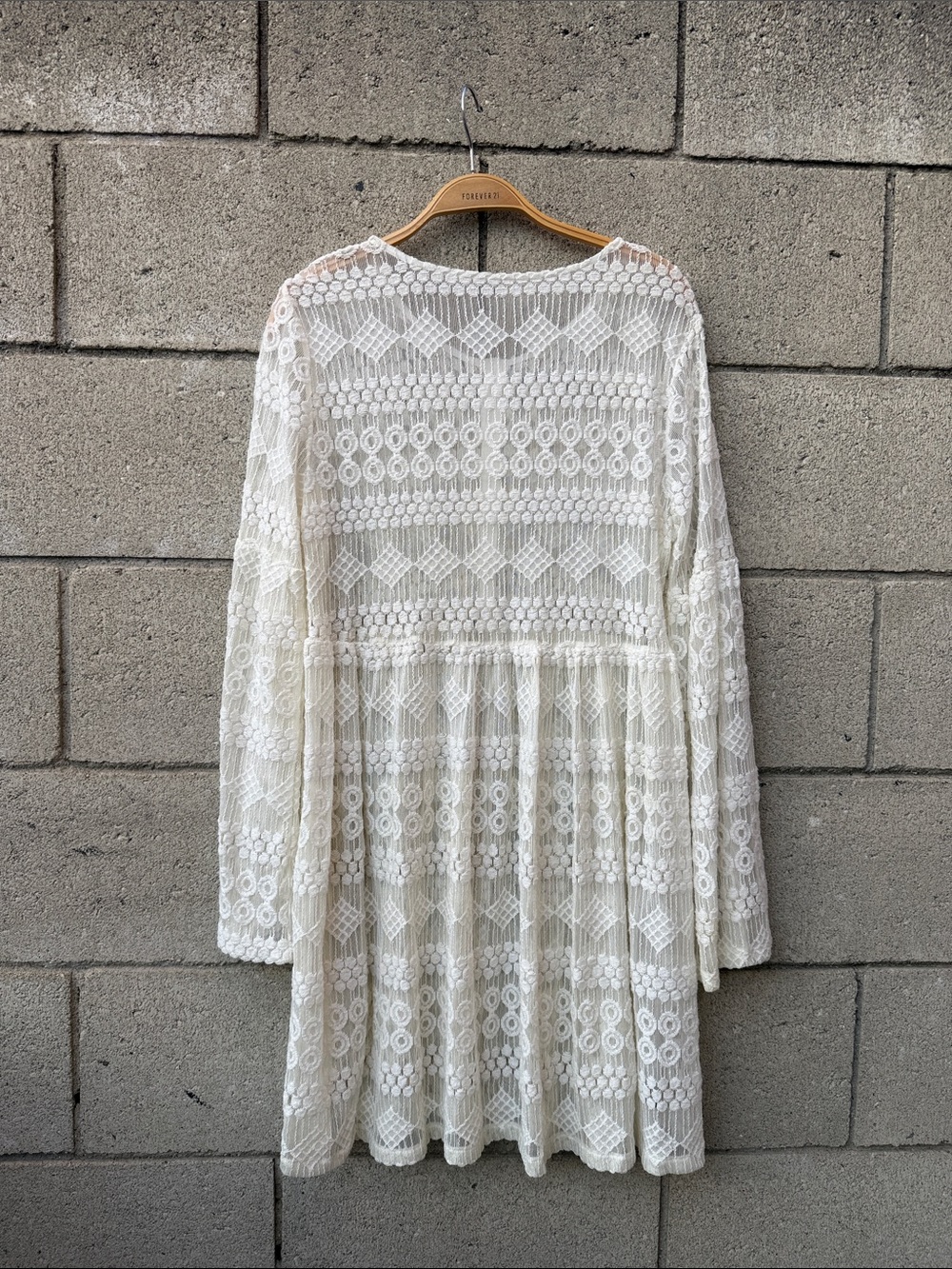 Crochet Lace Long-Sleeve Mini Dress - Sheer - Picture 7 of 7
